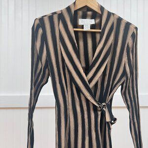 Petite Sophisticate Striped Wrap Top Long Sleeve V-Neck Tie Waist 6P Vintage
